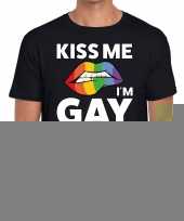Goedkope kiss me i am gay t-shirt zwart heren