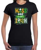 Goedkope kiss me im irish feest-shirt outfit zwart voor dames st patricksday