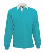 Goedkope kleren turquoise rugbyshirt met witte kraag