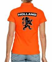 Goedkope koningsdag polo t-shirt oranje holland met grote zwarte leeuw voor dames