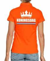 Goedkope koningsdag polo t-shirt oranje met kroon voor dames 10140681