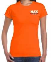 Goedkope max autocoureur autosport supporter met logo op borst t-shirt oranje voor dames