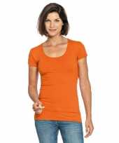 Goedkope oranje dames shirt met ronde hals