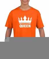 Goedkope oranje koningdag queen shirt met kroon meisjes