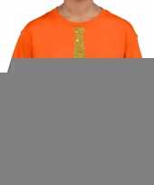 Goedkope oranje t-shirt met gouden stropdas voor kinderen