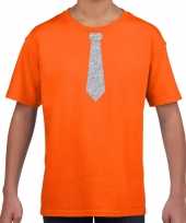 Goedkope oranje t-shirt met zilveren stropdas voor kinderen