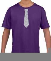 Goedkope paars t-shirt met zilveren stropdas voor kinderen