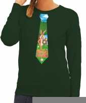 Goedkope pasen sweater groen met paashaas stropdas voor dames