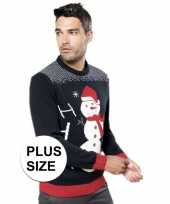 Goedkope plus size navy blauwe foute lelijke gebreide kersttrui met sneeuwpop print voor volwassenen