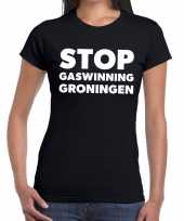 Goedkope protest t-shirt stop gaswinning groningen zwart voor dames