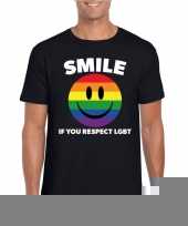 Goedkope regenboog emoticon smile if you respect lgbt-shirt zwart heren