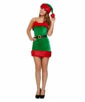 Goedkope rood groene korte kerst jurk met muts voor dames 10128487