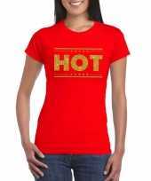 Goedkope rood hot-shirt in gouden glitter letters dames