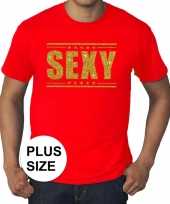 Goedkope rood t-shirt in grote maat heren met tekst sexy in gouden glitter letters