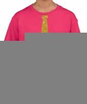 Goedkope roze t-shirt met gouden stropdas voor kinderen