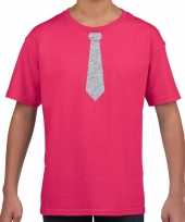 Goedkope roze t-shirt met zilveren stropdas voor kinderen