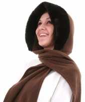 Goedkope sjaalmuts met bontrand voor dames bruin