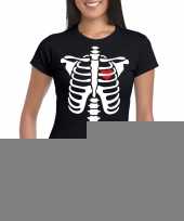 Goedkope skelet halloween t-shirt zwart voor dames