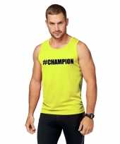 Goedkope sport-shirt met tekst champion neon geel heren