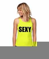 Goedkope sport-shirt met tekst sexy neon geel dames