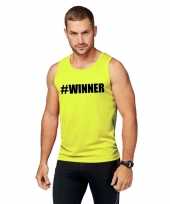 Goedkope sport-shirt met tekst winner neon geel heren