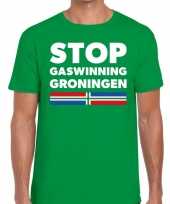 Goedkope stop gaswinning groningen protest t-shirt groen voor heren