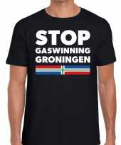 Goedkope stop gaswinning groningen protest t-shirt zwart voor heren