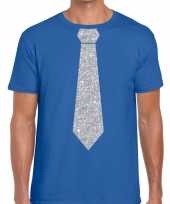Goedkope stropdas t-shirt blauw met zilveren glitter das heren