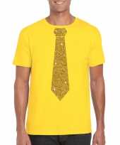 Goedkope stropdas t-shirt geel met gouden glitter das heren