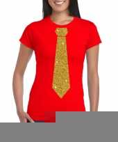Goedkope stropdas t-shirt rood met glitter das dames