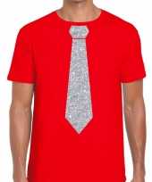 Goedkope stropdas t-shirt rood met zilveren glitter das heren
