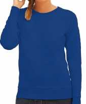 Goedkope sweater sweatshirt trui blauw met ronde hals en raglan mouwen voor dames