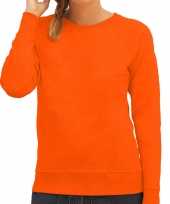 Goedkope sweater sweatshirt trui oranje met ronde hals en raglan mouwen voor dames koningsdag supporter