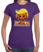 Goedkope trumpkin make halloween great again horror shirt paars voor dames