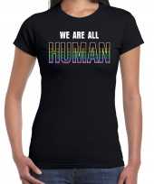 Goedkope we are all human lhbt t-shirt zwart voor dames regenboog kleren outfit