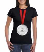 Goedkope winnaar zilveren medaille shirt zwart dames