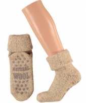 Goedkope wollen kinder slofsokken antislip beige maat 31 34