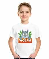 Goedkope wolven dieren t-shirt wit voor kinderen
