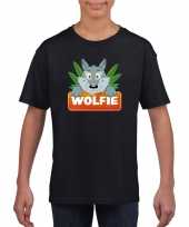 Goedkope wolven dieren t-shirt zwart voor kinderen