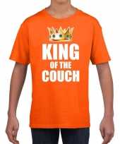 Goedkope woningsdag king of the couch t-shirts voor thuisblijvers tijdens koningsdag oranje kinderen jongens