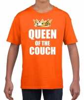 Goedkope woningsdag queen of the couch t-shirts voor thuisblijvers tijdens koningsdag oranje meisjes kinderen