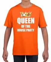 Goedkope woningsdag queen of the house party t-shirts voor thuisblijvers tijdens koningsdag oranje kinderen meisjes