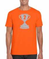 Goedkope zilveren winnaars beker nr 2 t-shirt oranje voor heren